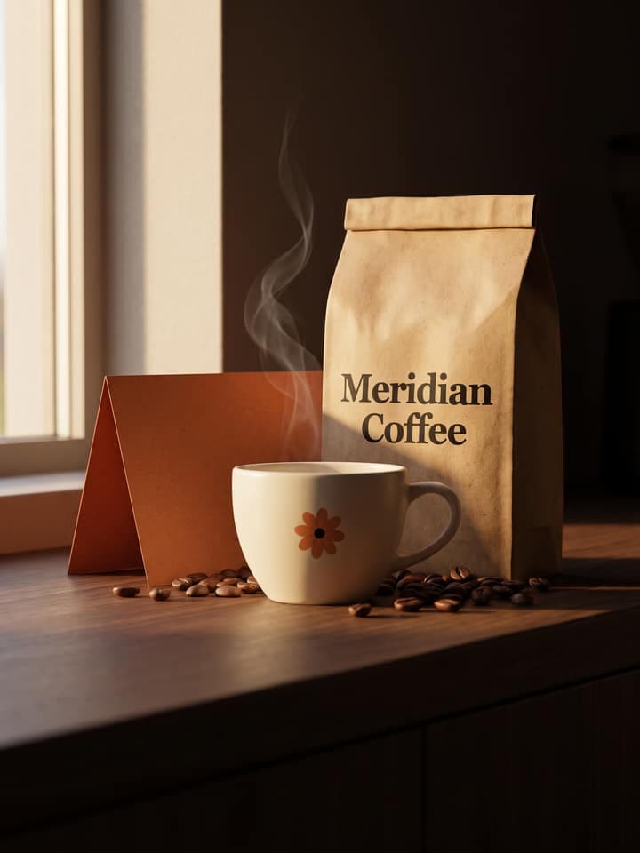 Meridian Coffee, identitatea pe care o produce acest șablon, aplicată
